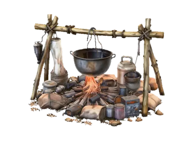 Campfire Cooking Scene - Relaxation 3D model, vytvořený pomocí AI