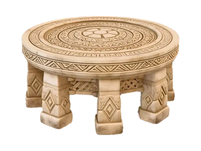 Modello 3D Round Stone Table with Geometric Carvings - Fusion, generato dall’IA