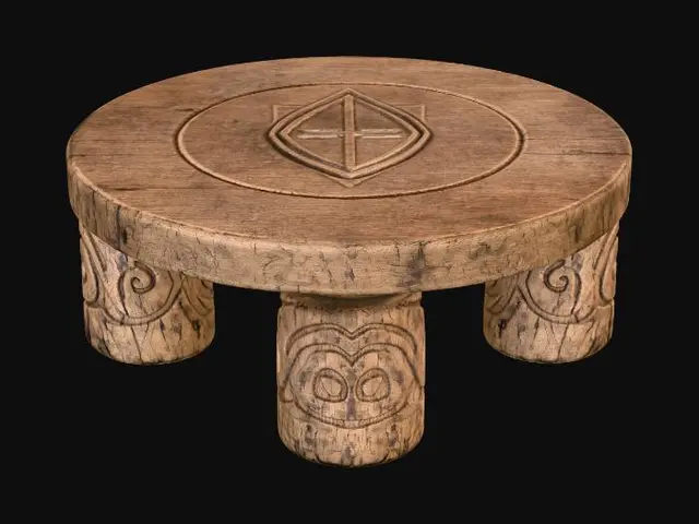 3D model for Carved Round Stool with Shield Emblem