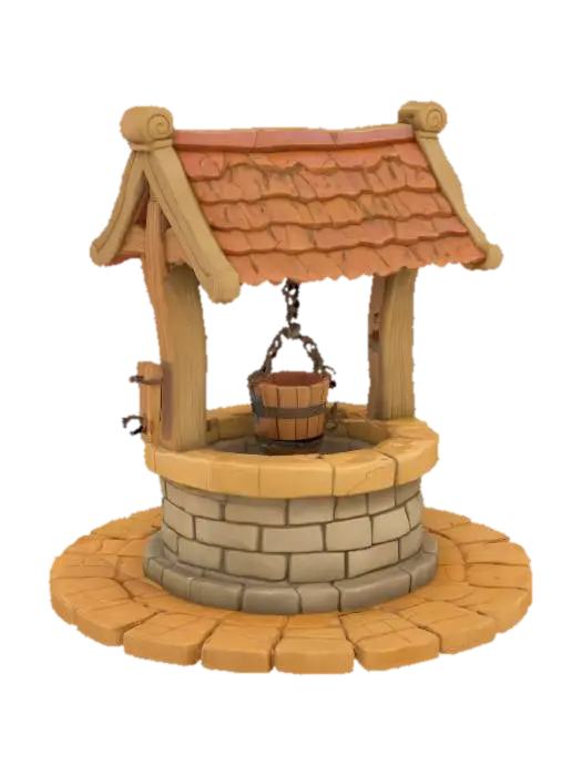 Wishing Well Mockup 3D model, vytvořený pomocí AI