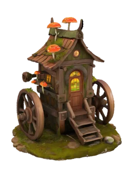 Enchanted Wagon House - Carriage 3D model, vytvořený pomocí AI