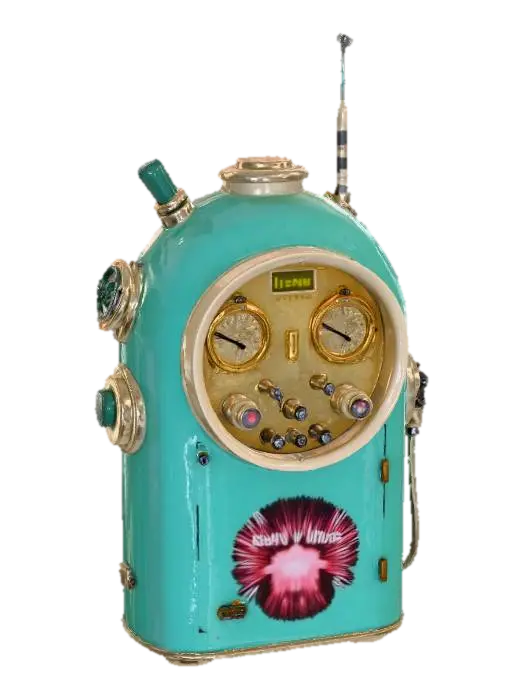 “A retro-futuristic underwater communications hub designed for a submerged command… - Dials 3D model, vytvořený pomocí AI