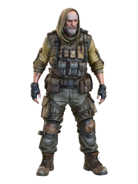 Survivor in the Wasteland - Dystopia 3D model, vytvořený pomocí AI