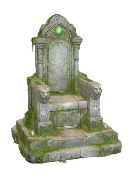Emerald Throne of Moss and Stone - Kingdom 3D model, vytvořený pomocí AI