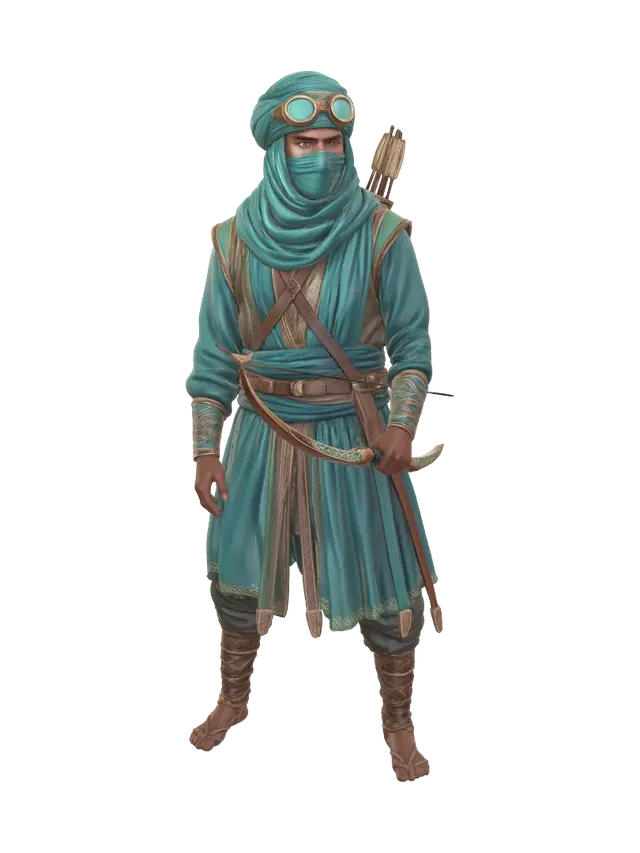 Turquoise Veiled Archer 3D model, vytvořený pomocí AI