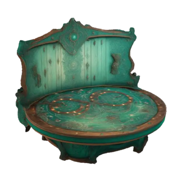 ultra detailed decorated magic strange table, game style, enhanced colors 3D model, vytvořený pomocí AI