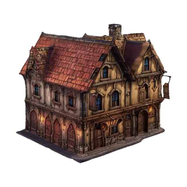 ultra detailed fantasy tavern building in castlevania style, game style, enhanced… 3D model, vytvořený pomocí AI