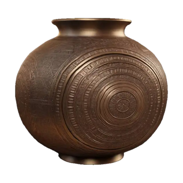 ultra detailed round, ornate vase with a textured surface featuring intricate… - Circular 3D model, vytvořený pomocí AI