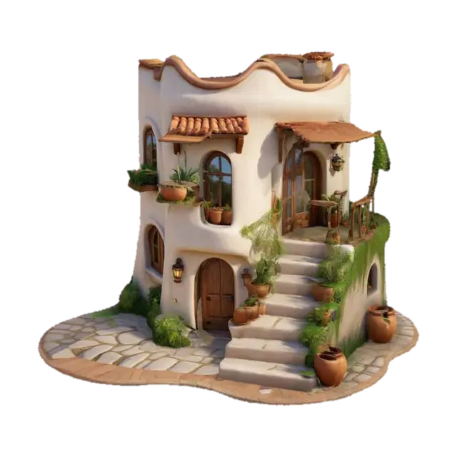 Fantasy House - Cobblestone 3D model, vytvořený pomocí AI