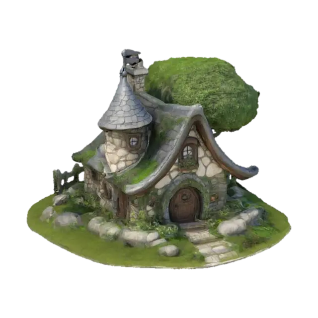 chibi charming, rustic cottage with a storybook appearance, featuring curved and… - Greenery 3D model, vytvořený pomocí AI