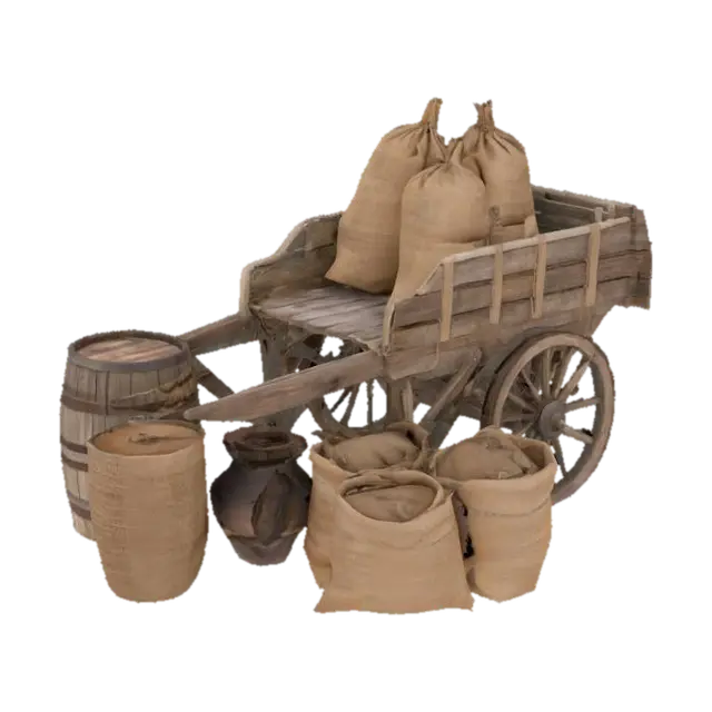 Mô hình 3D Cart with Sacks and Barrels - Barrel, được tạo bằng AI
