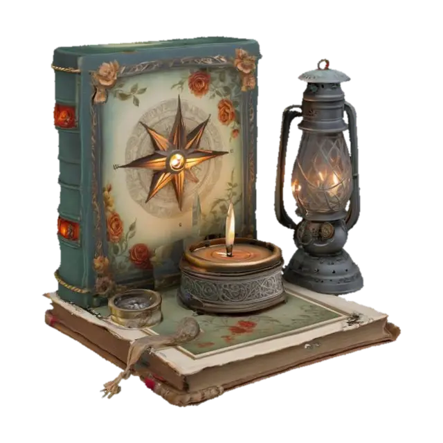 Compass and Lantern Still Life - Navigation 3D model, vytvořený pomocí AI