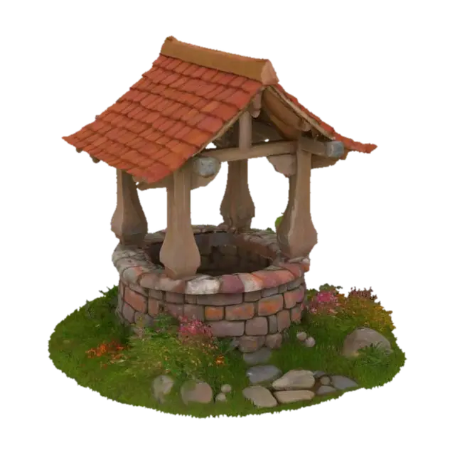 Wishing Well at Dawn, #garden# 3D model, vytvořený pomocí AI