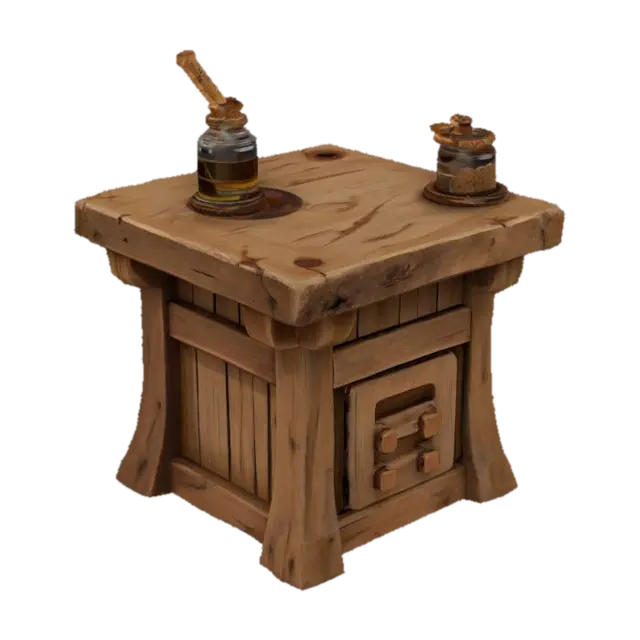 Wooden Table with Bottle - Dining 3D model, vytvořený pomocí AI