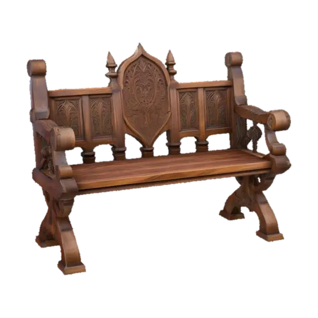 Ornate Wooden Bench - Seat 3D model, vytvořený pomocí AI