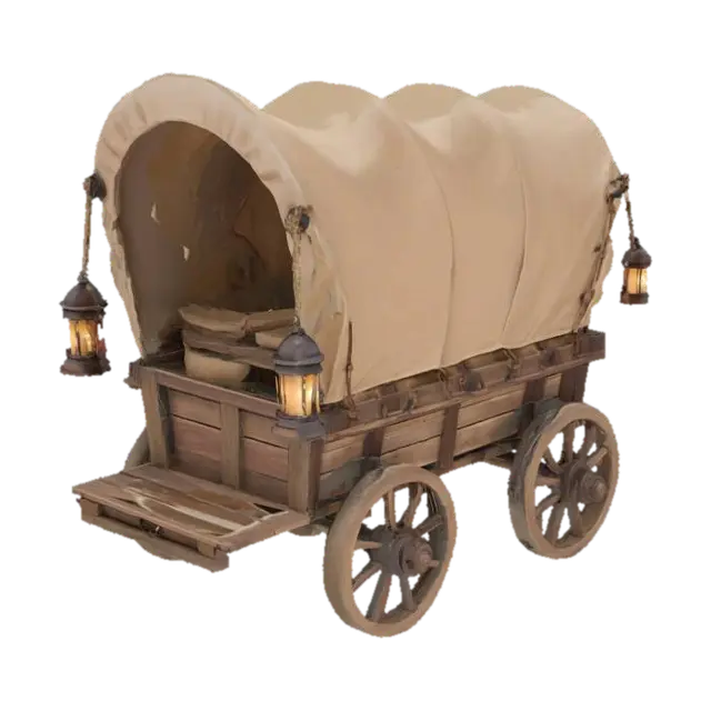desert wagon with lanterns - Carriage 3D model, vytvořený pomocí AI