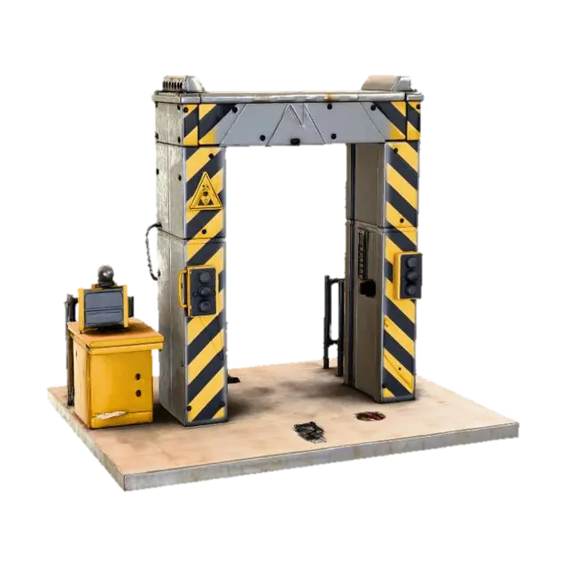 “A hazmat checkpoint playset featuring a flat industrial base, a tall warning… 3D model, vytvořený pomocí AI