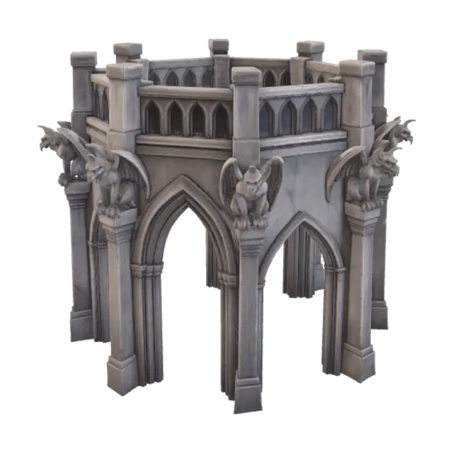 Gargoyle Gatehouse 3D model, vytvořený pomocí AI