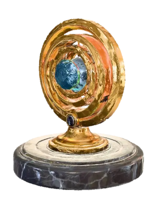 A metaphysical 3D gyroscope symbolizing balance and consciousness. Three… 3D model, vytvořený pomocí AI