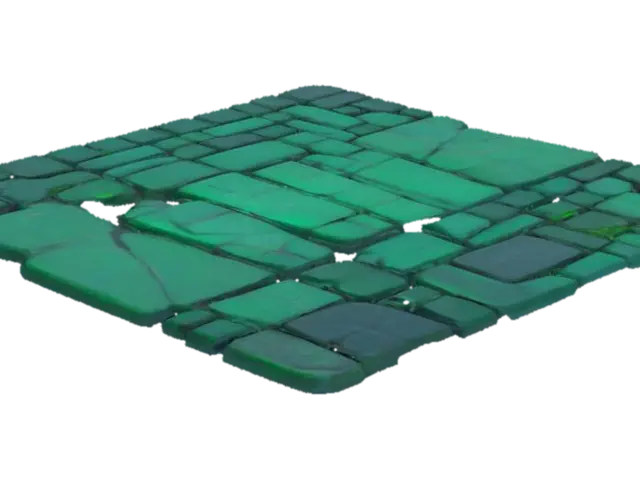 long path of stepping stone pathway, decorated by slightly glowing green emerald… 3D model, vytvořený pomocí AI