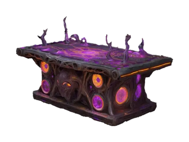 Design a biomechanical DROW wizard alchemy table, with organic and mechanical… 3D model, vytvořený pomocí AI