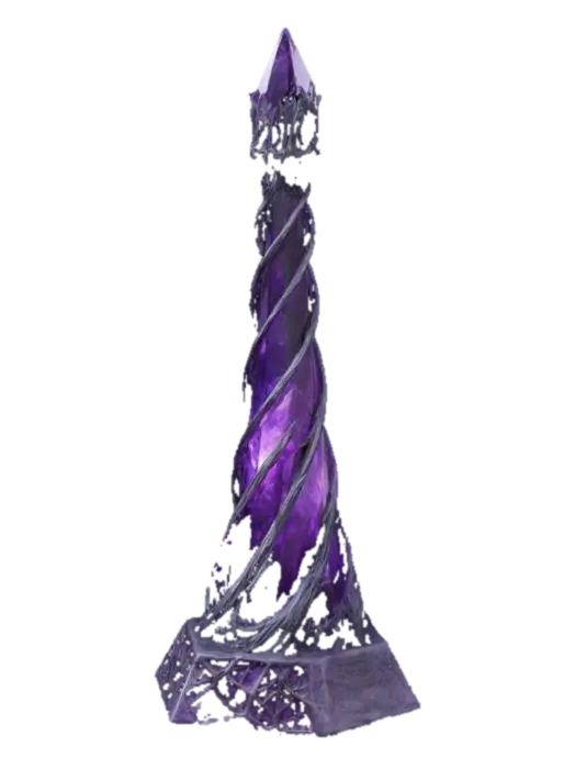 an underdark DROW elf crafted purple Crystal tower, detailed with cobwebs 3D model, vytvořený pomocí AI
