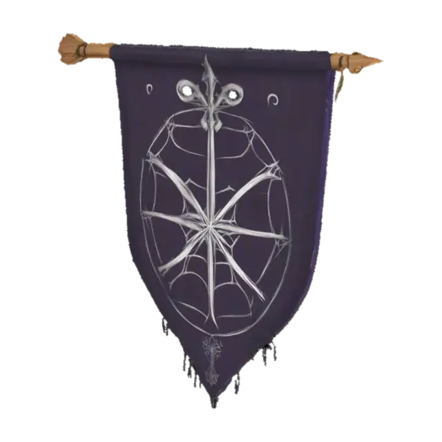 A DROW elf Medieval sign banner, detailed slightly with magical spiderweb runes 3D model, vytvořený pomocí AI