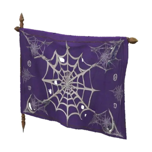 A DROW elf Medieval sign banner, detailed slightly with magical spiderweb runes 3D model, vytvořený pomocí AI