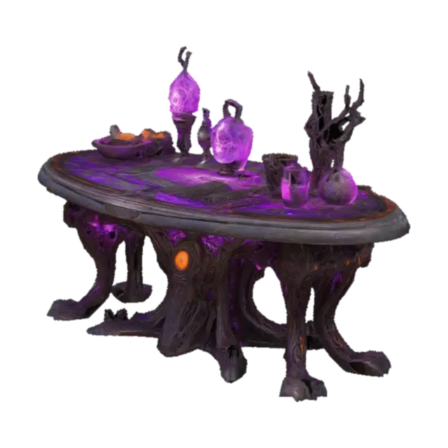 Design a biomechanical DROW wizard alchemy table, with organic and mechanical… 3D model, vytvořený pomocí AI