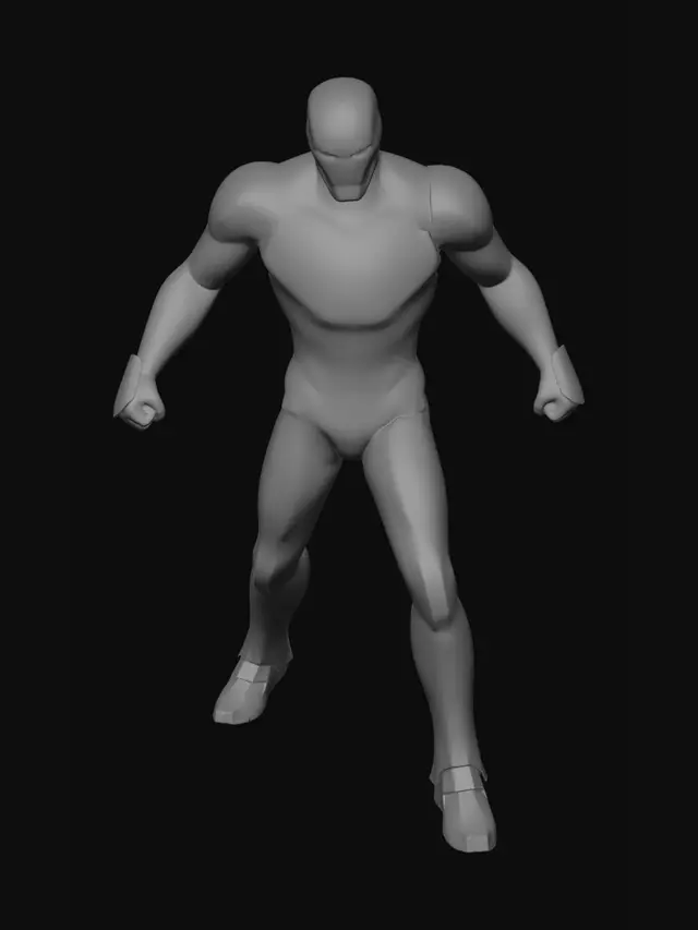 3D model for A superhero in a futuristic robotic power armor suit, full body, glowing chest piece, red and gold metal plating, mechanical joints, heroic pose, white background, studio lighting, highly detailed 3D render