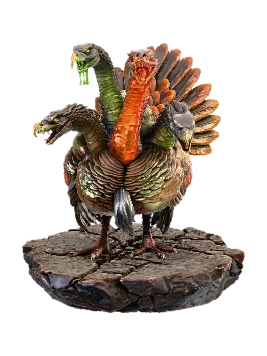 #Thanksgiving#, A formidable multi-headed mythical turkey, featuring a robust body… - Acid 3D model, vytvořený pomocí AI