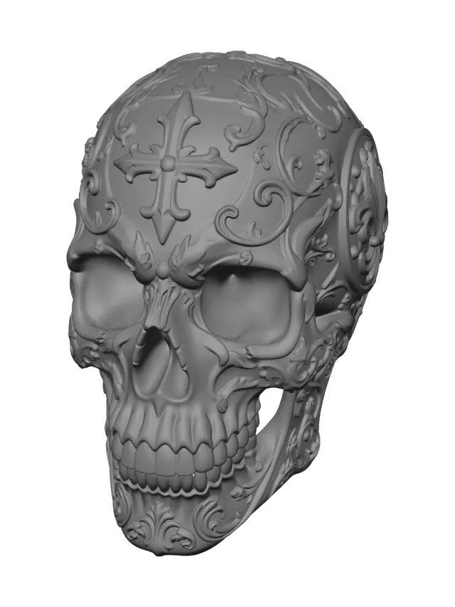 3D model for Ornate Filigree Skull with Cross