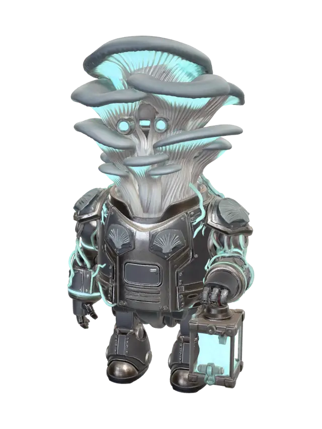 mushroom robot - Gunmetal 3D model, vytvořený pomocí AI