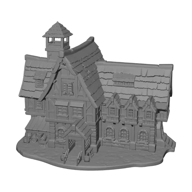 3D model for medieval inn with a watch tower