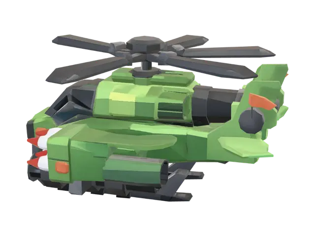 Blocky Green Rocket Helicopter 3D model, vytvořený pomocí AI