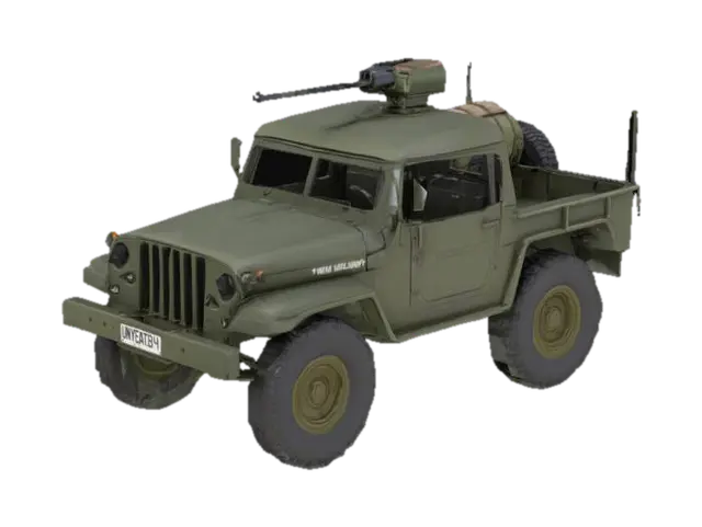 a military jeep with a gun attached on top 3D model, vytvořený pomocí AI