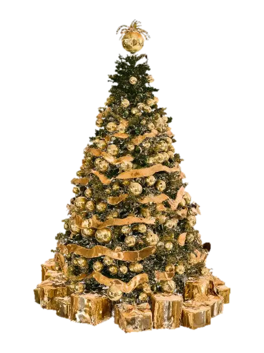 Golden Christmas Tree with Gifts 3D model, vytvořený pomocí AI