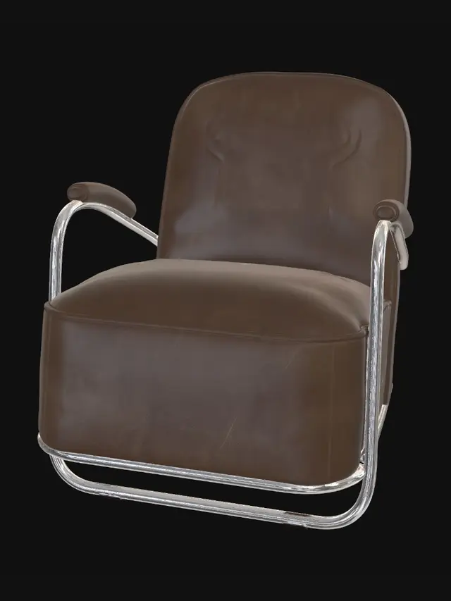 3D model for Brown Leather Lounge Chair with Chrome Frame