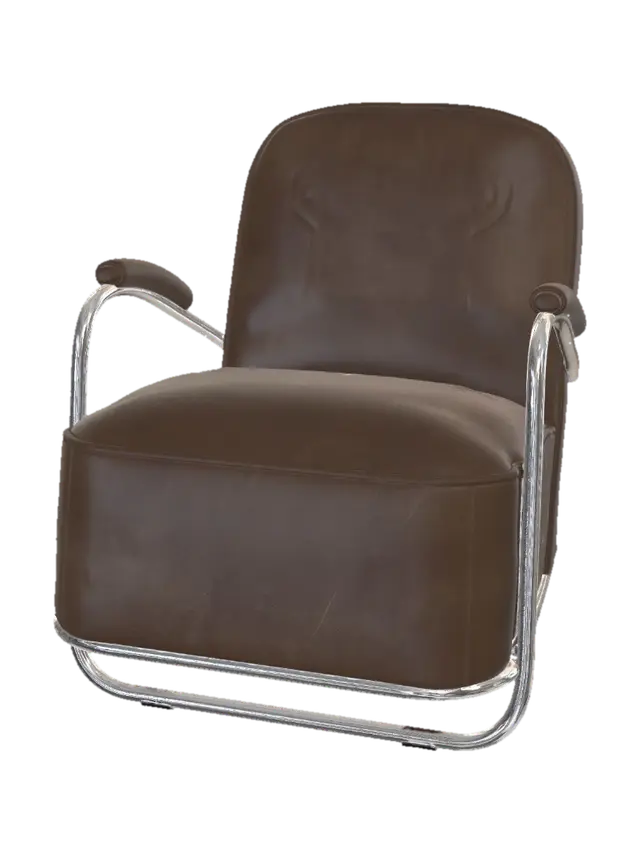 3D model for Brown Leather Lounge Chair with Chrome Frame