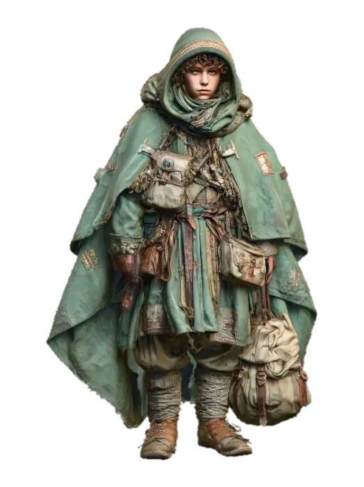 Wanderer in a Worn Cloak - Emotional 3D model, vytvořený pomocí AI