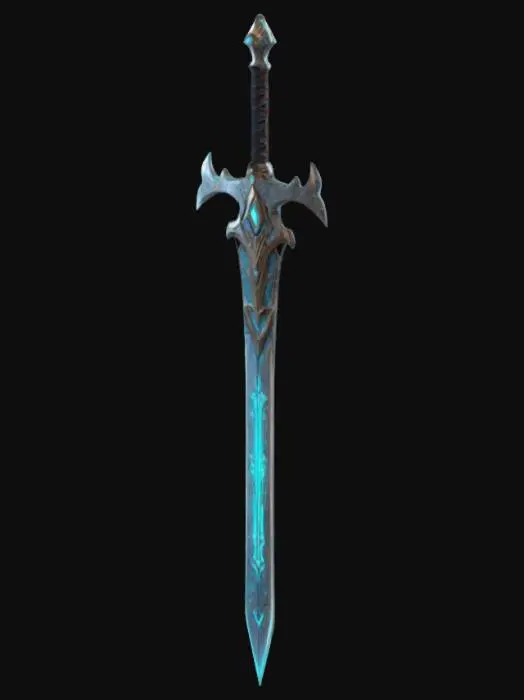 3D model for Futuristic medieval sword with laser-enhanced blade, glowing plasma runes, and a hilt combining ancient craftsmanship with advanced nanotechnology. A weapon that bridges time, blending prehistoric, medieval, and futuristic elements into a unified artifact. Highly detailed, 3D printable, with intricate textures and dynamic energy effects. #ChronoForgeWeapon, #ChronoForgeWeapon#
