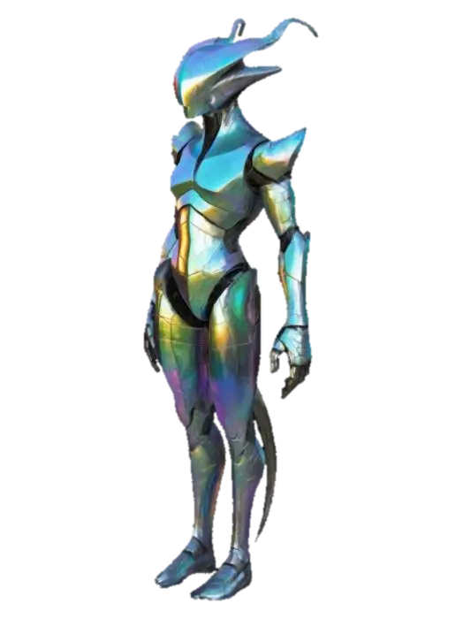 The object features an elongated, humanoid shape with sharp, angular geometry and a… 3D model, vytvořený pomocí AI