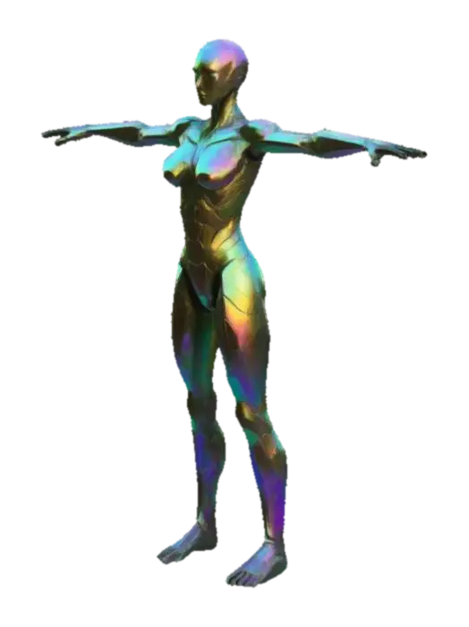 The object features an elongated, humanoid shape with sharp, fluorescent wild… - Angular 3D model, vytvořený pomocí AI