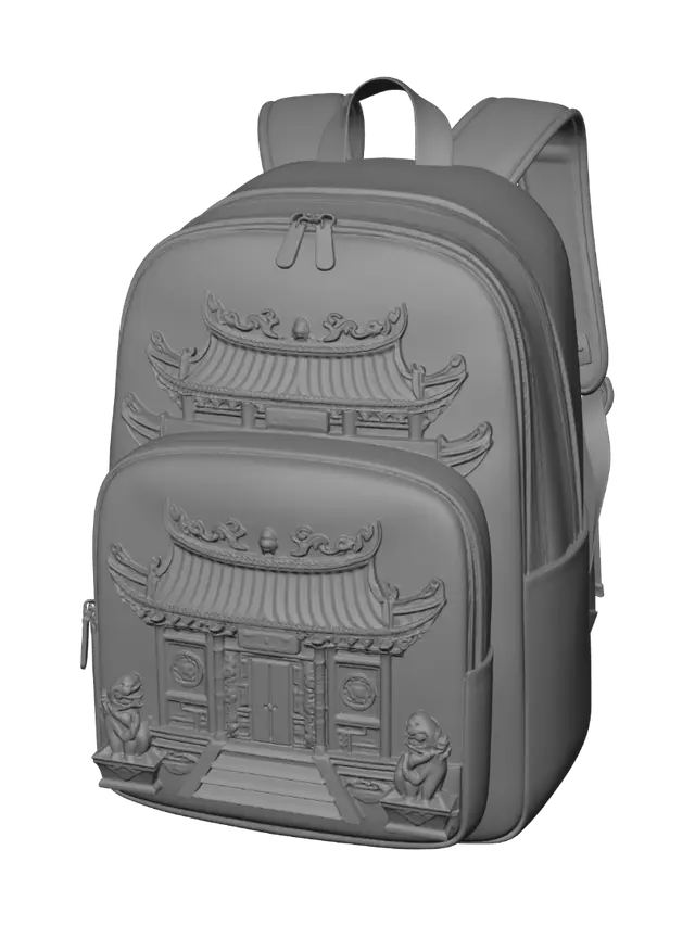 3D model for White Backpack with Chinese Temple Illustration