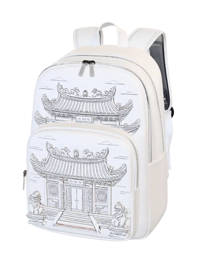 3D model for White Backpack with Chinese Temple Illustration