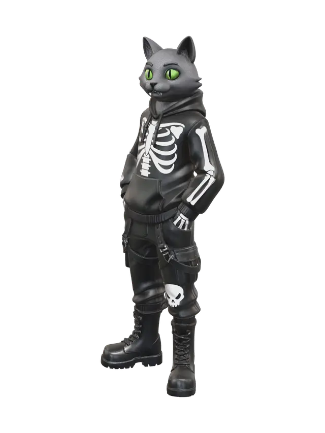 Weathered Meow Skulls Fortnite - Cosmetic 3D model, vytvořený pomocí AI