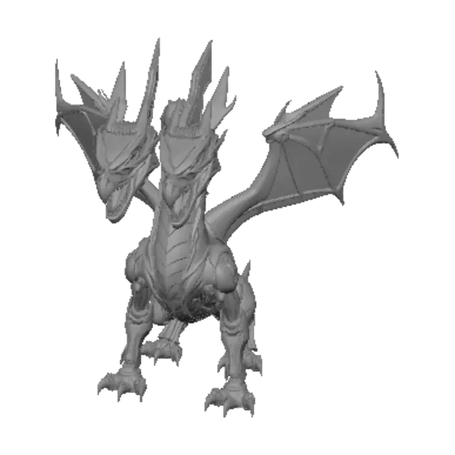 3D model for three head Dragon cyberfunk metal armor on face and body with red  lightning effect around, and the background is all steamfunk buildings