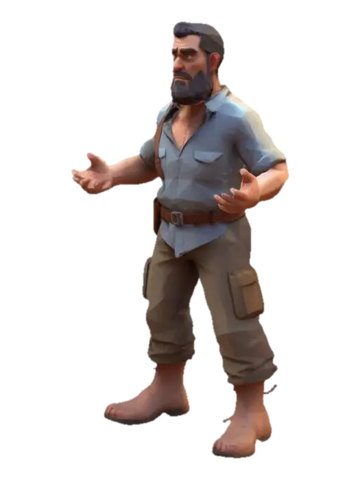 3D model for Cartoony survivor adult man low poly but not too low poly 