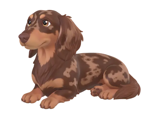 3D model for recreate this image cartoonised but in proportion, ensure high resolution, do not cut any parts of the dog off the image
