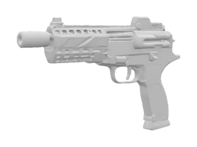 3D model for huge semi-automatic pistol, huge barrel, Game Asset, Ultra Realistic, Unreal engine 5 FPS game, Call of duty, Russian PKV SMG 